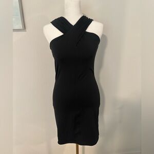 Leith Cross Neck Body-Con Black Mini Dress